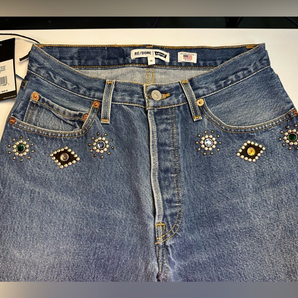 NWT REDONE LEVI'S RARE 70S STRAIGHT IN INDIGO STUD MSRP $625.00 - Picture 4 of 16